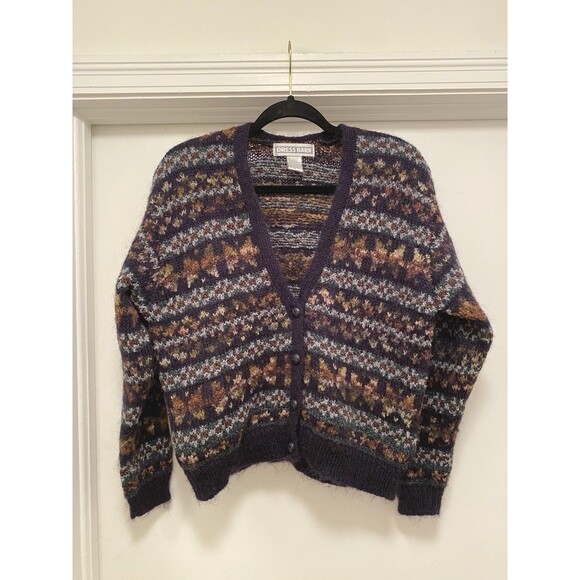 Vtg Fair Isle Button Front Cardigan Sweater Large Wool Blend Grandma Fisherman - Picture 1 of 10